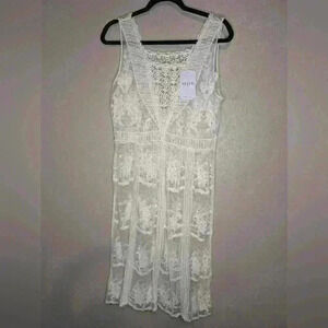 NWT My Style made in Italy white lace see-thru dress midi BOHO Beachy elegant